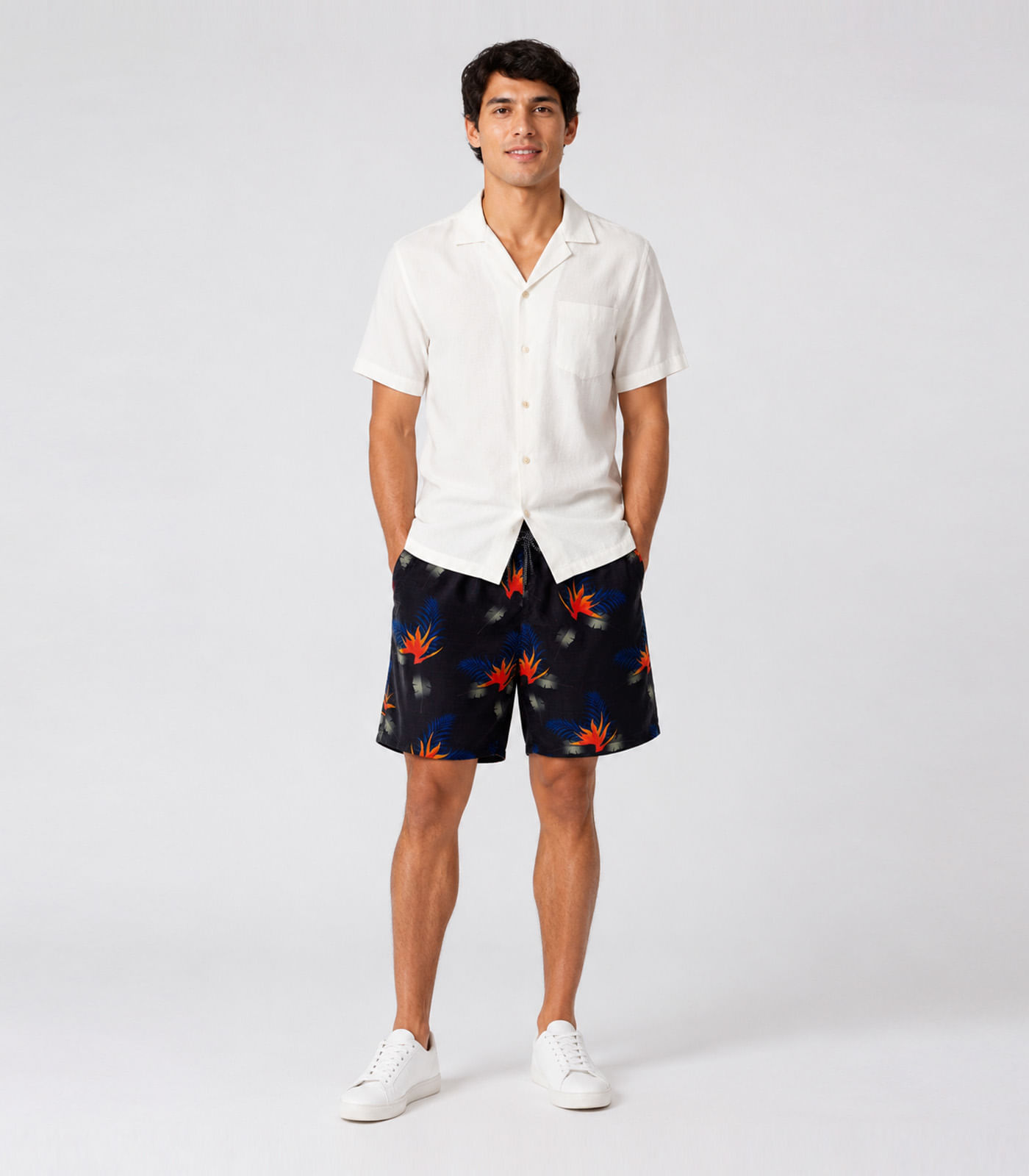Bermuda Masculina Estampada Tactel Força Do Mar Laranja - imagem 1