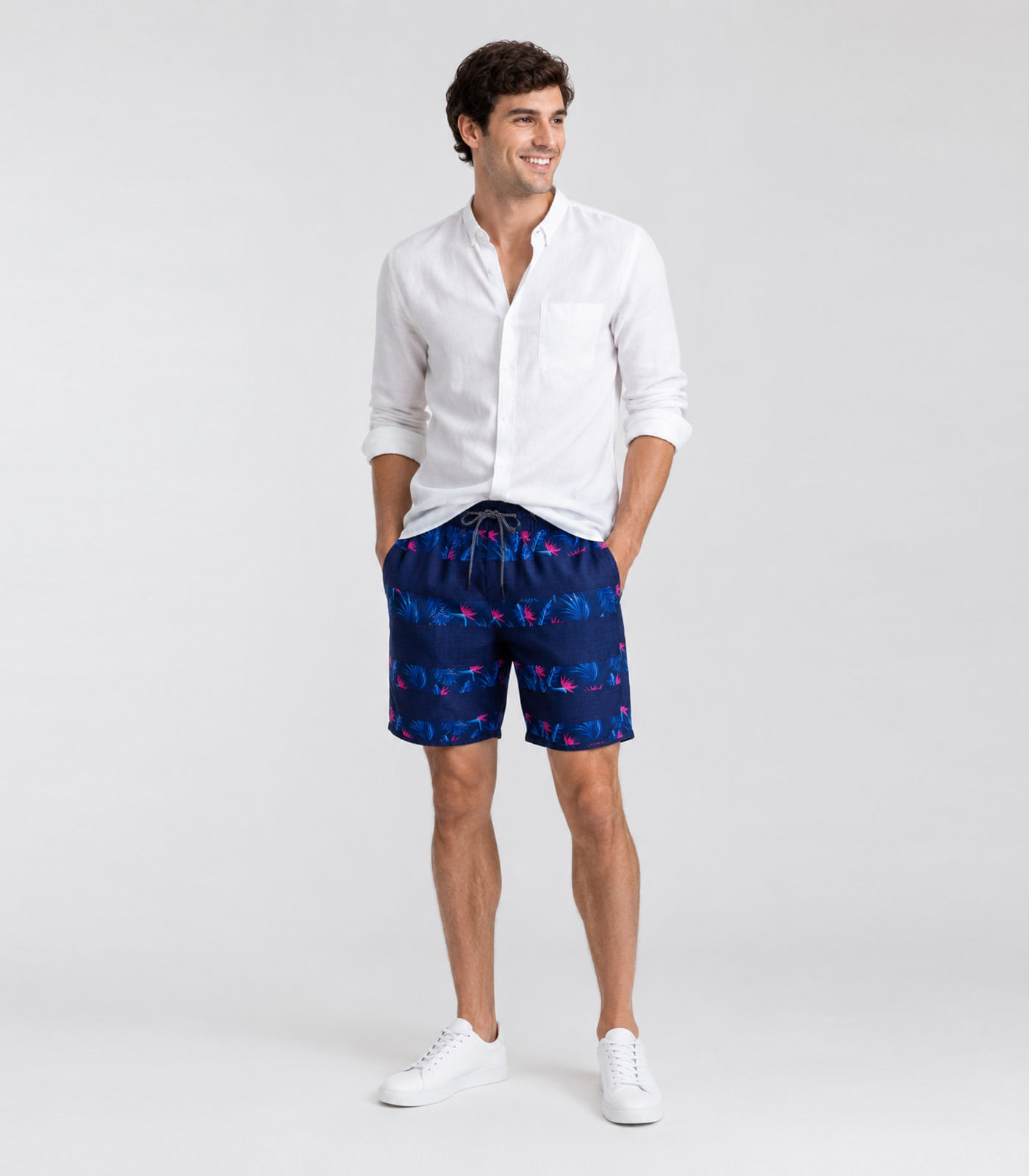 Bermuda Masculina Estampada Tactel Força Do Mar Azul - imagem 1