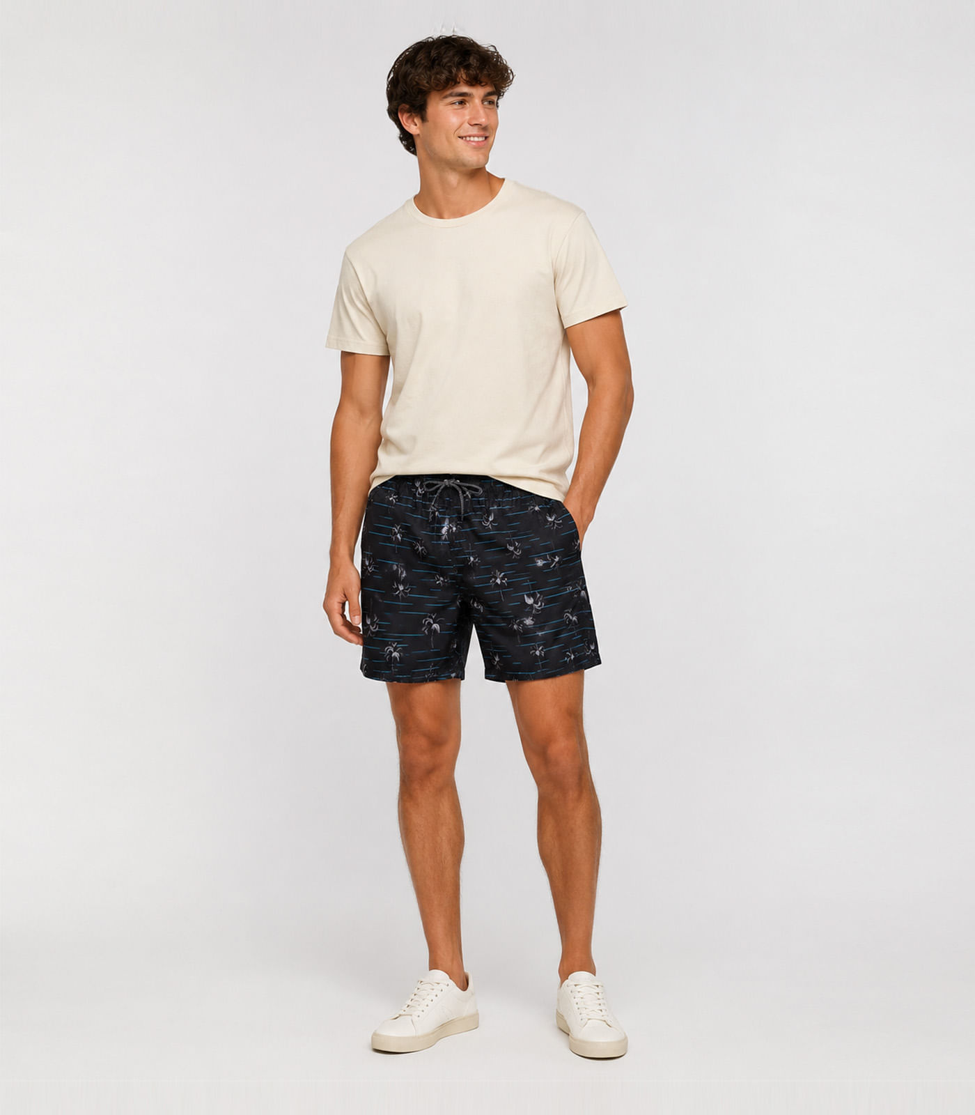 Bermuda Masculina Estampada Tactel Força Do Mar Preto - imagem 1