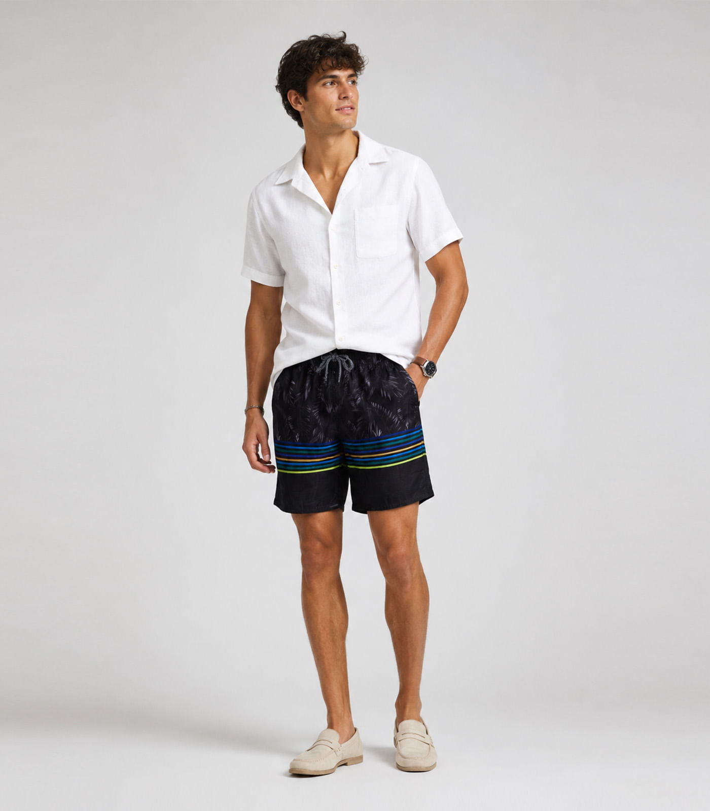 Bermuda Masculina Estampada Tactel Força Do Mar Preto - imagem 1