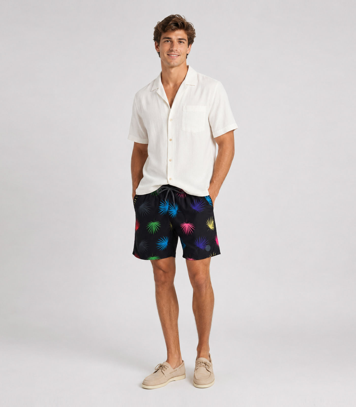 Bermuda Masculina Estampada Tactel Força Do Mar Preto - imagem 1