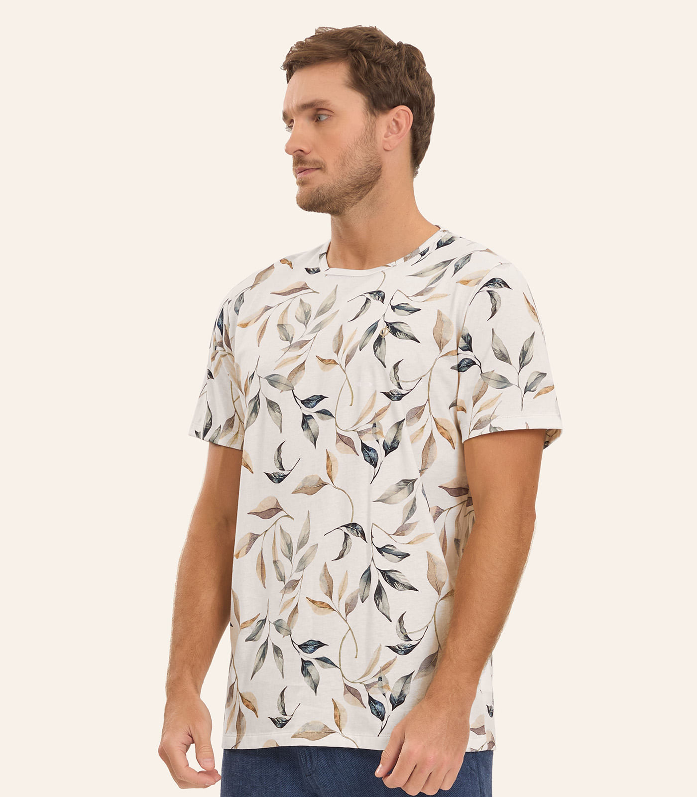 Camiseta em Meia Malha Masculina Diametro Bege - imagem 1