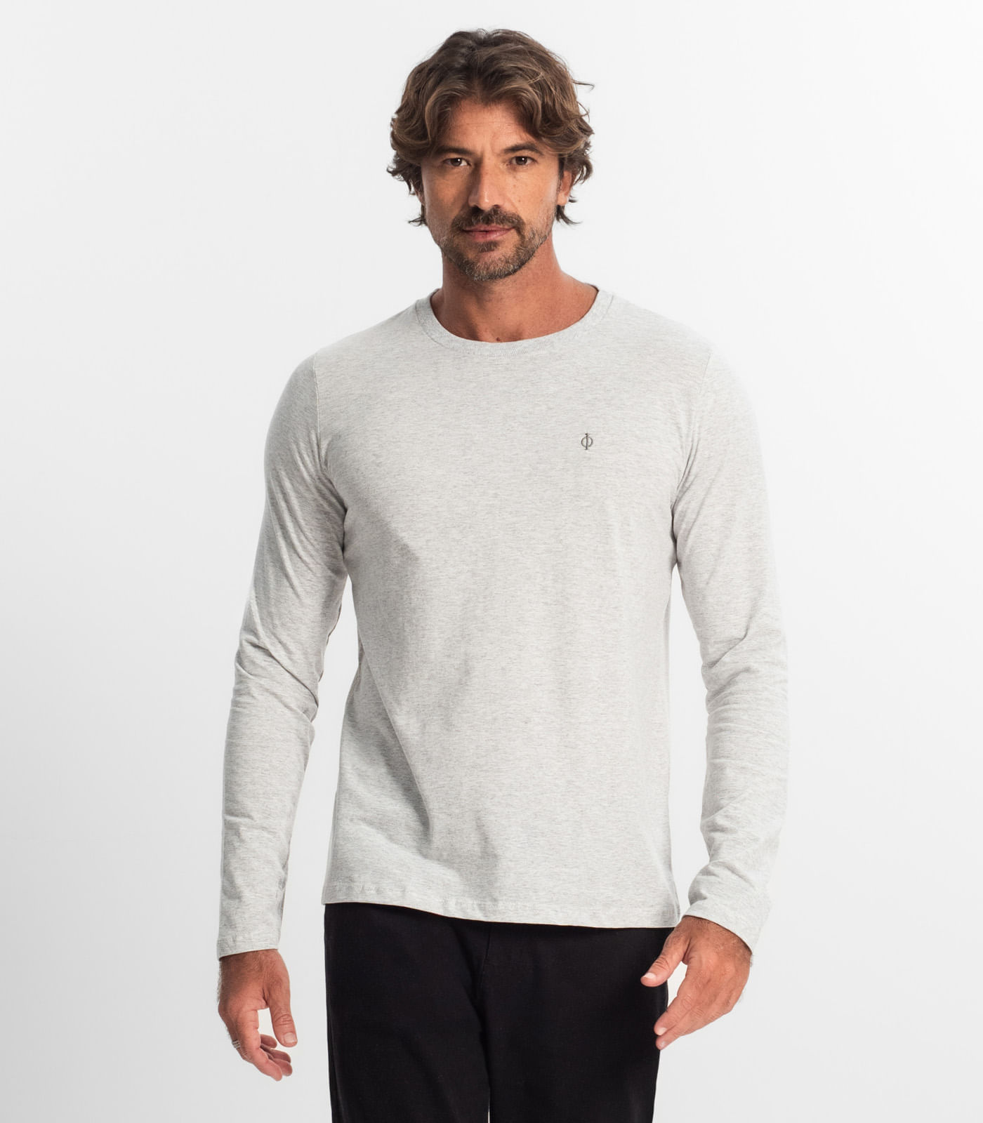 Camiseta Manga Longa Meia Malha Diametro Cinza - imagem 1