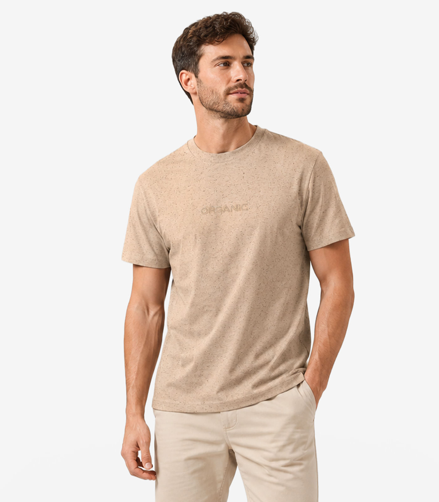 Camiseta Masculina Meia Malha Linho Diametro Marrom - imagem 1