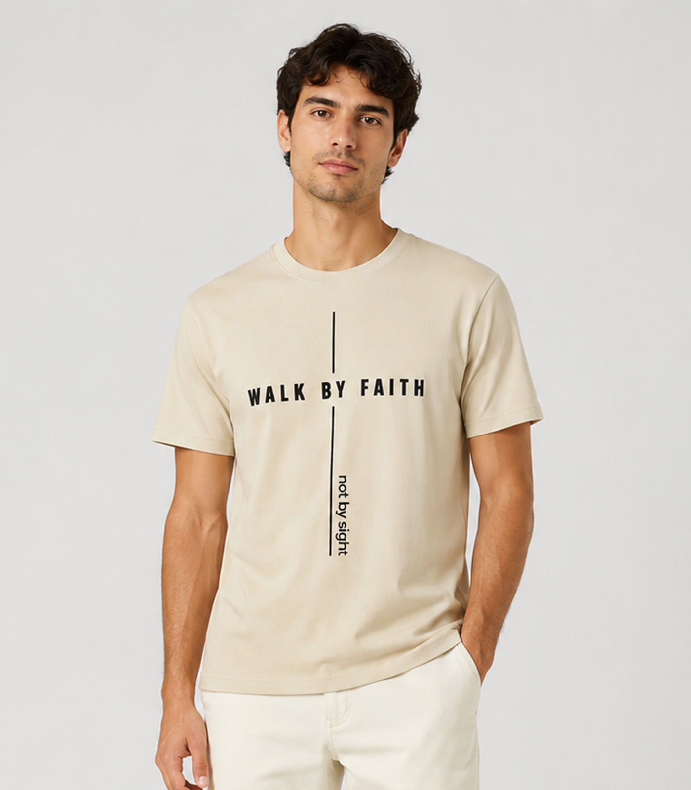 Camiseta Masculina Manga Curta Algodão Select Bege - imagem 1