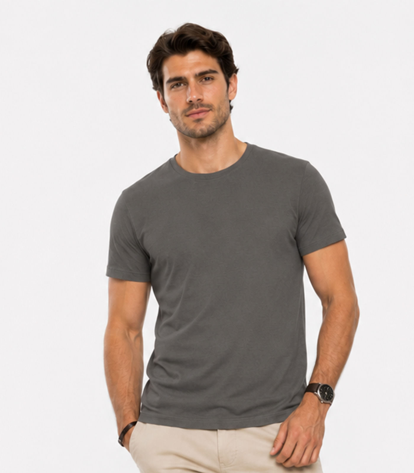 Camiseta Meia Malha Básica Masculina KO Cinza - imagem 1