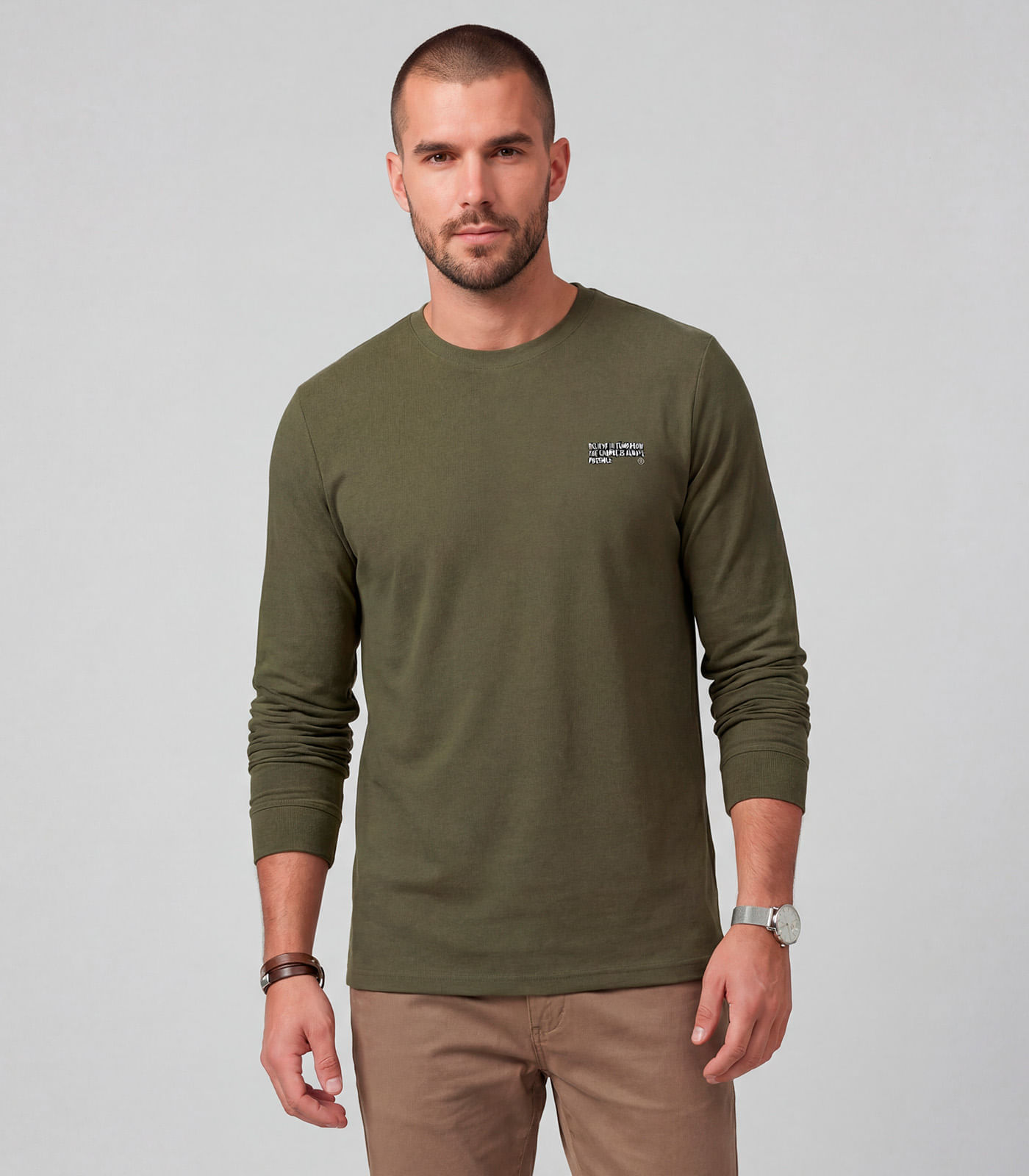 Camiseta Masculina Manga Longa Meia Malha Diametro Verde - imagem 1