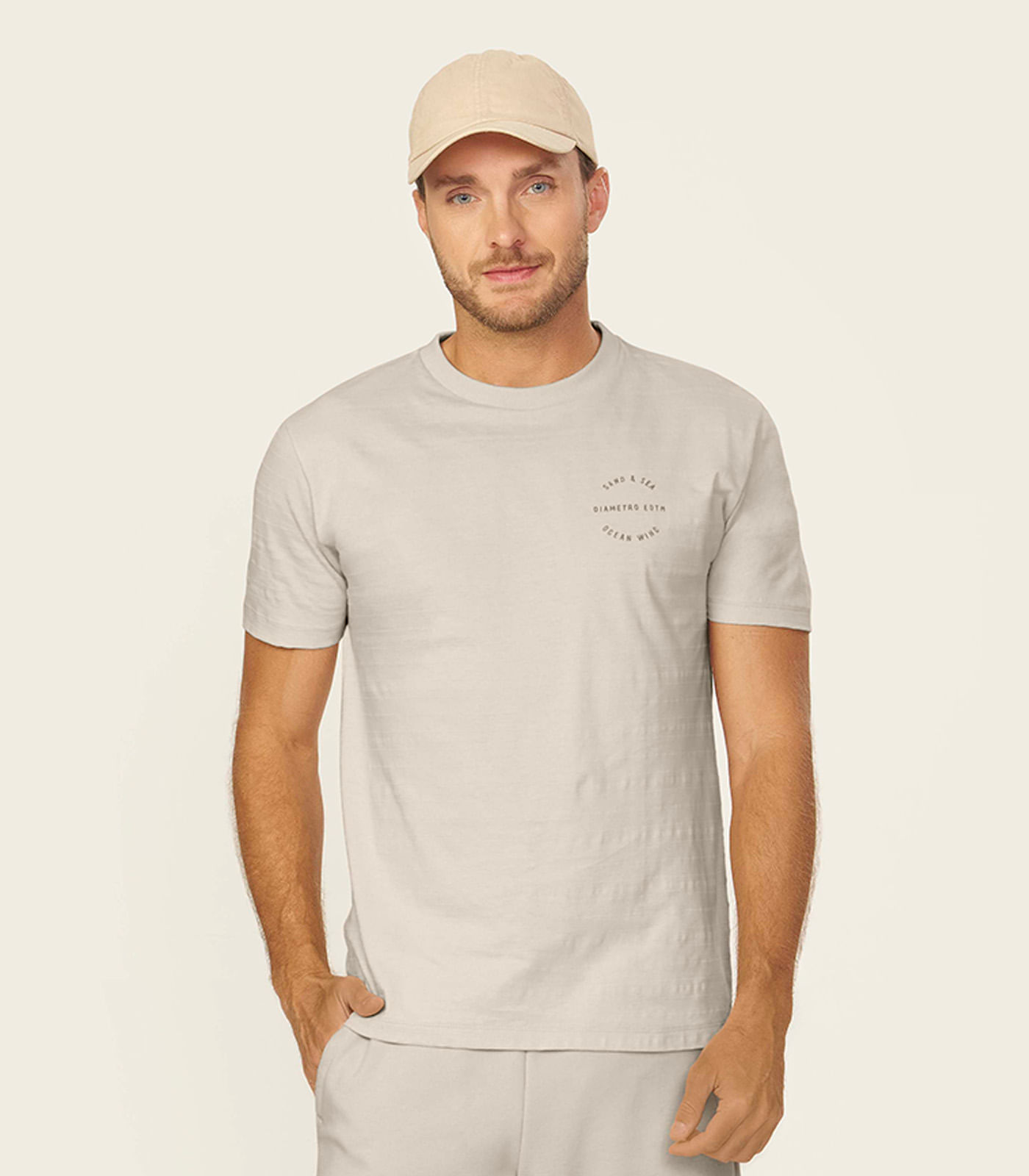 Camiseta Masculina Meia Malha Maquinetada Diametro Bege - imagem 1
