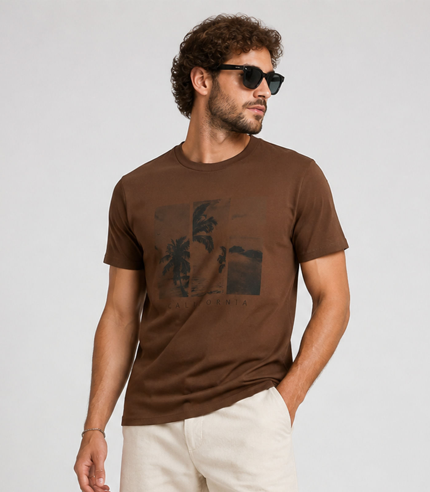 Camiseta Masculina Manga Curta Algodão Select Marrom - imagem 1