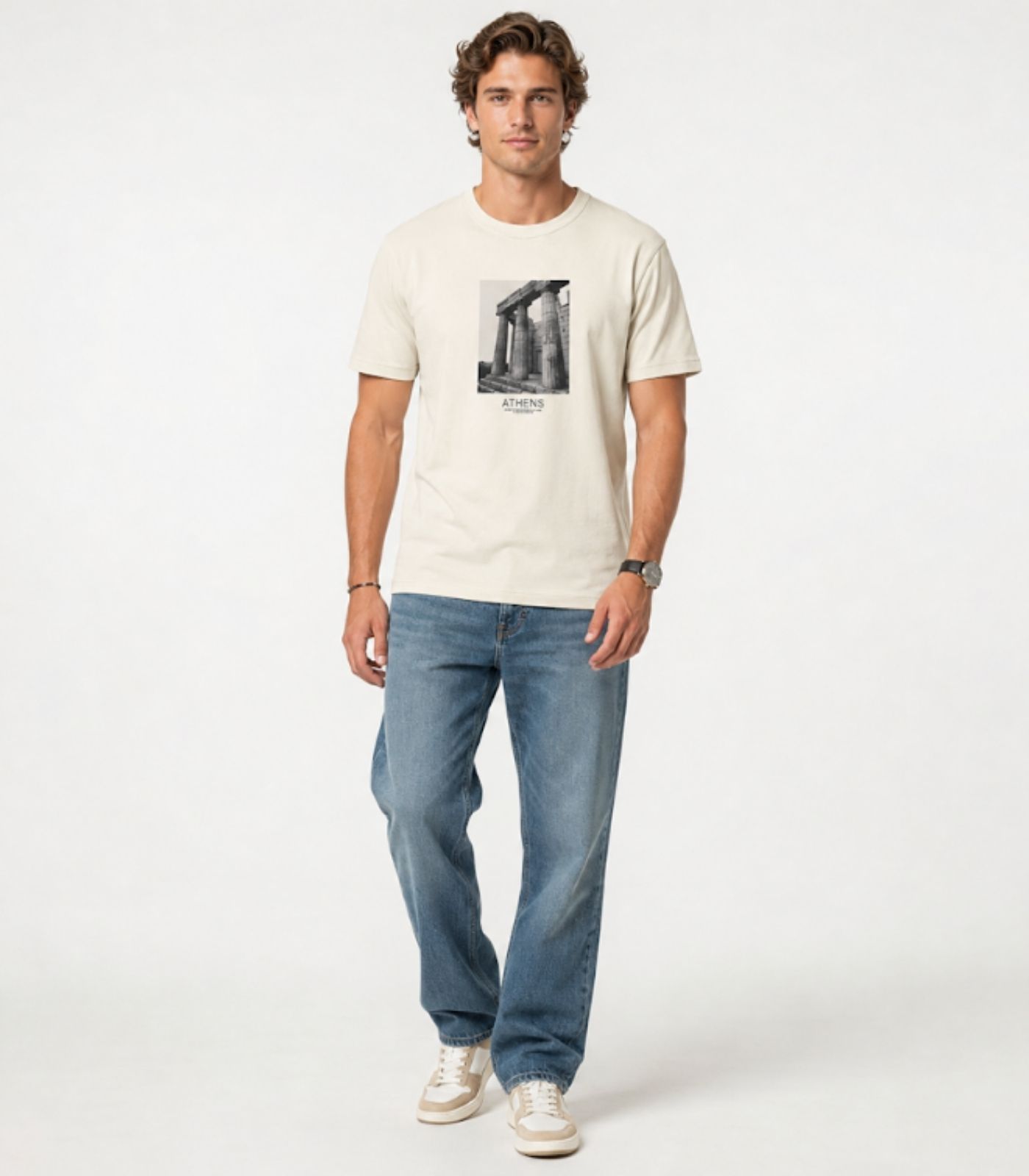 Camiseta Masculina em Meia Malha Diametro Bege - imagem 1