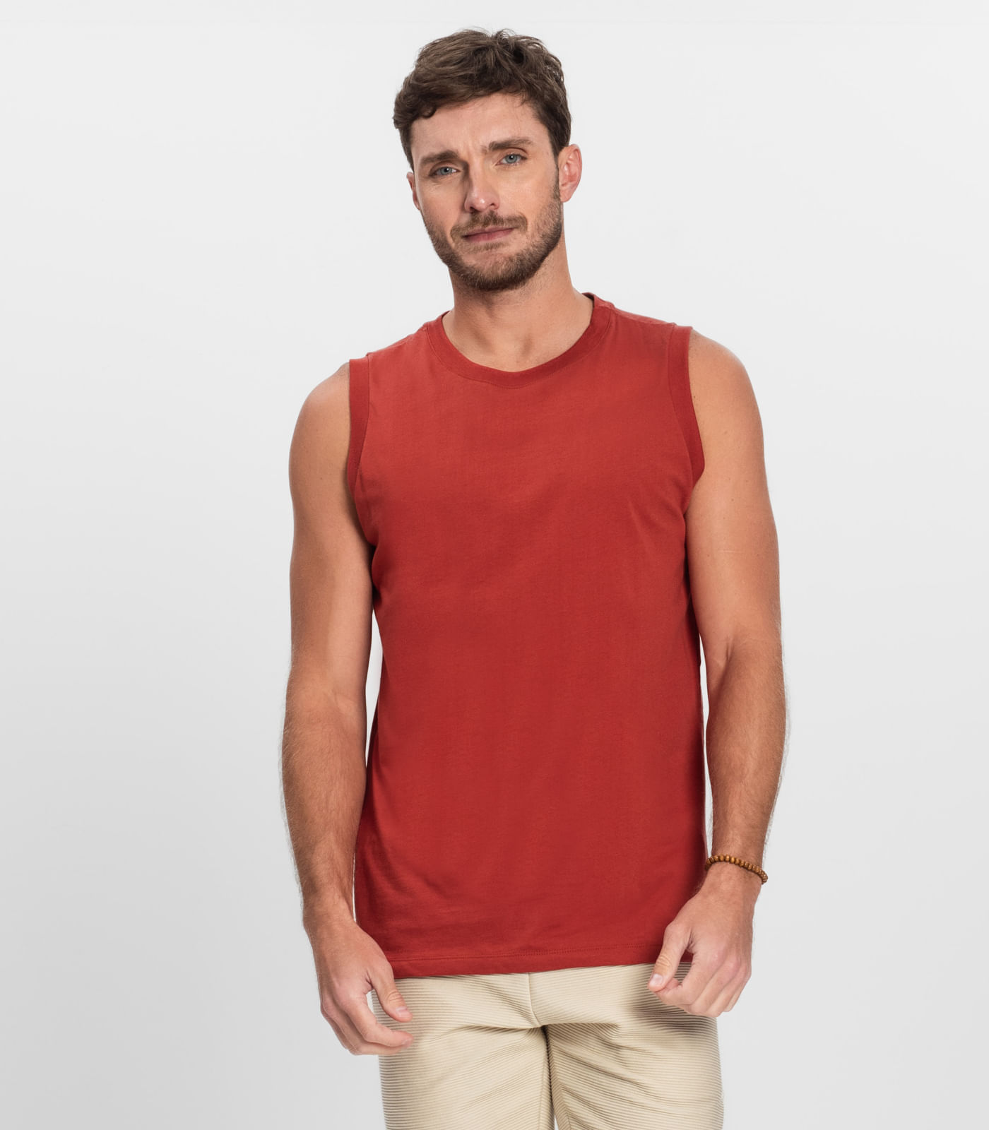 Regata Masculina Básica Meia Malha Diametro Vermelho - imagem 1