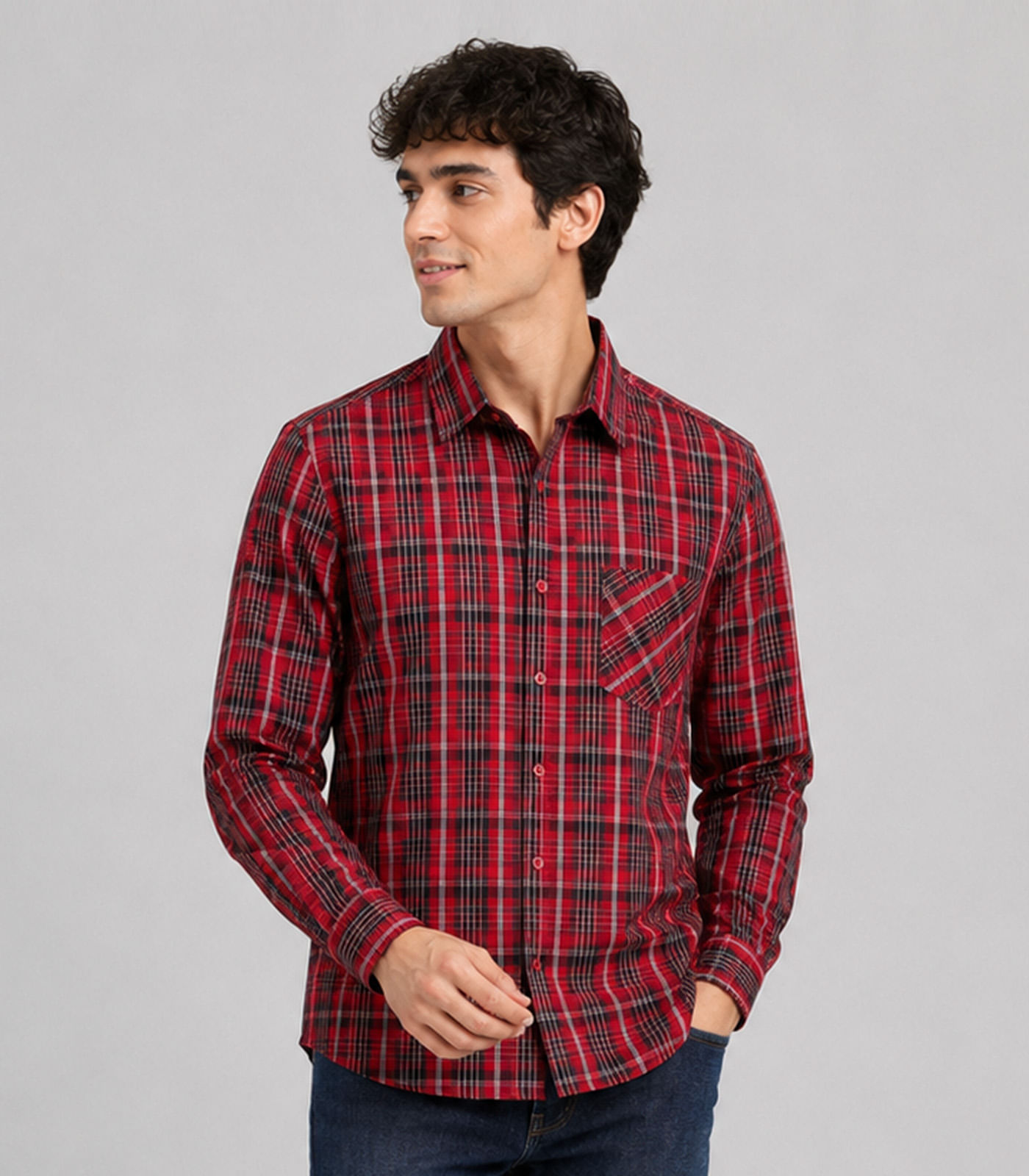 Camisa Masculina Xadrez Manga Longa Trojanos Vermelho - imagem 1