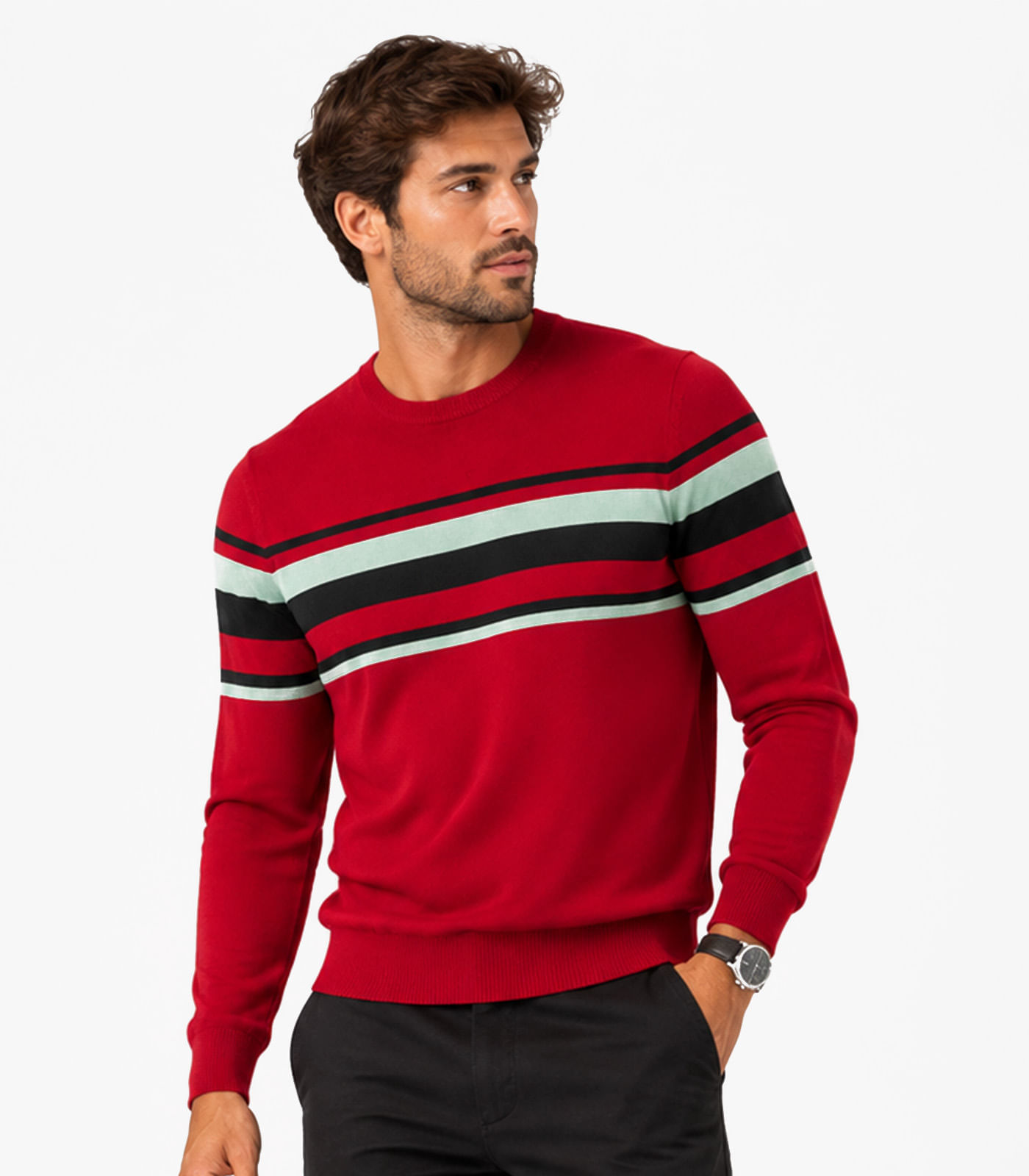 Suéter Masculino Listrado Tricot Diametro Vermelho - imagem 1