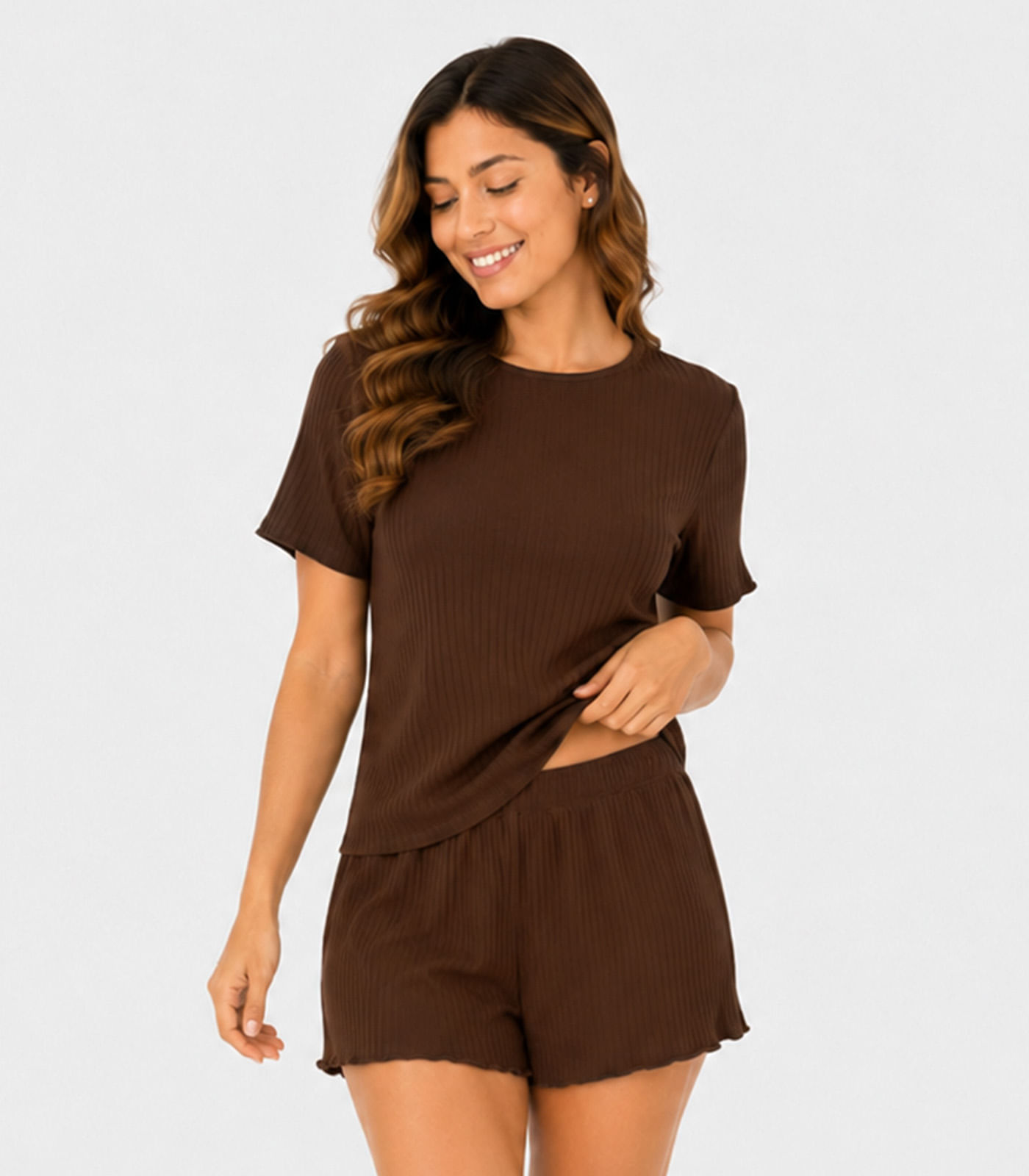 Pijama Feminino Canelado Select Marrom - imagem 1