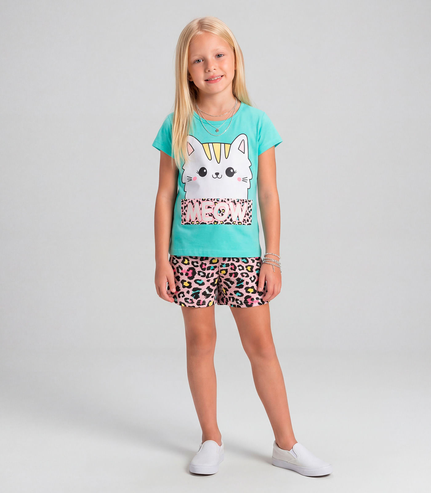 Pijama Verão Menina Curto Algodão Kappes Verde - imagem 1