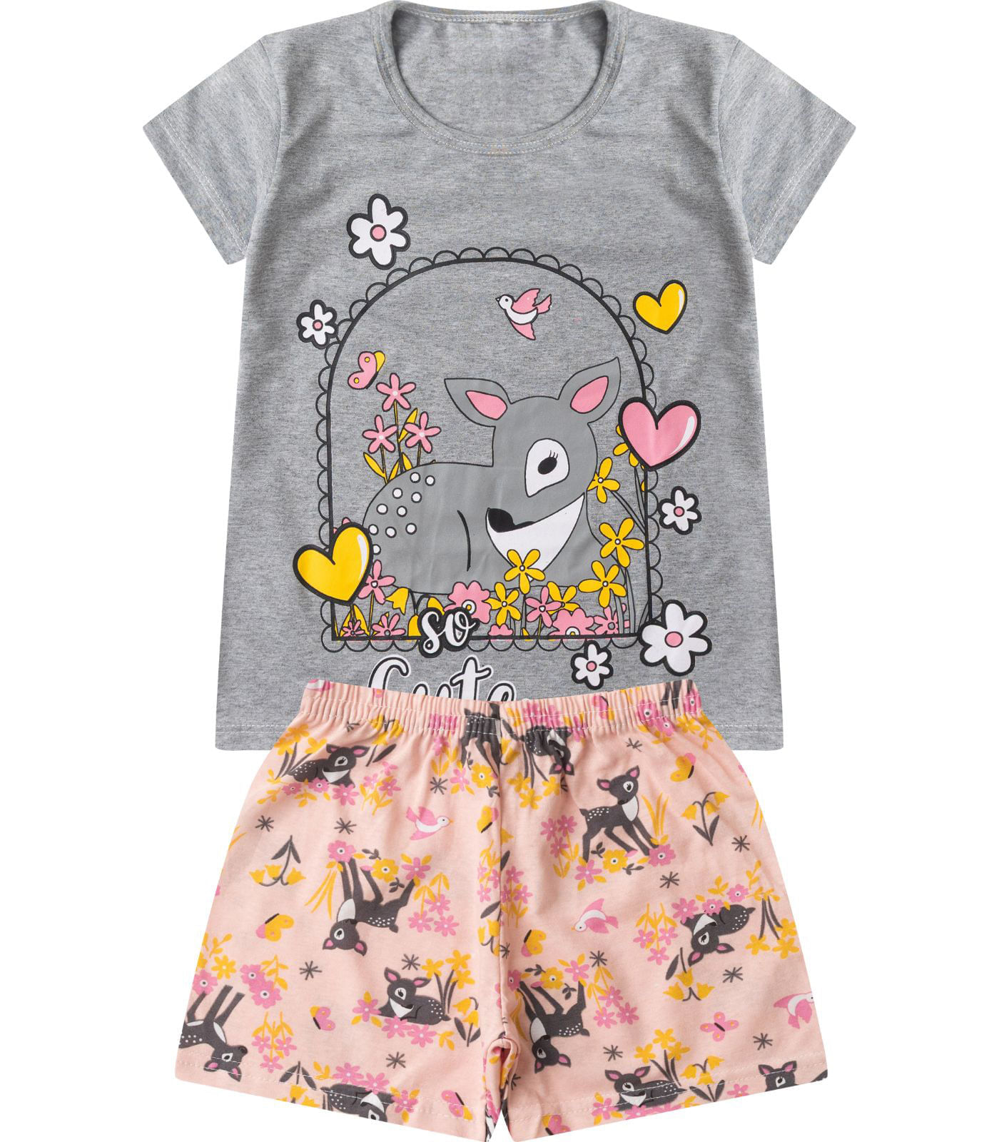 Pijama Verão Menina Curto Algodão Kappes Cinza - imagem 1