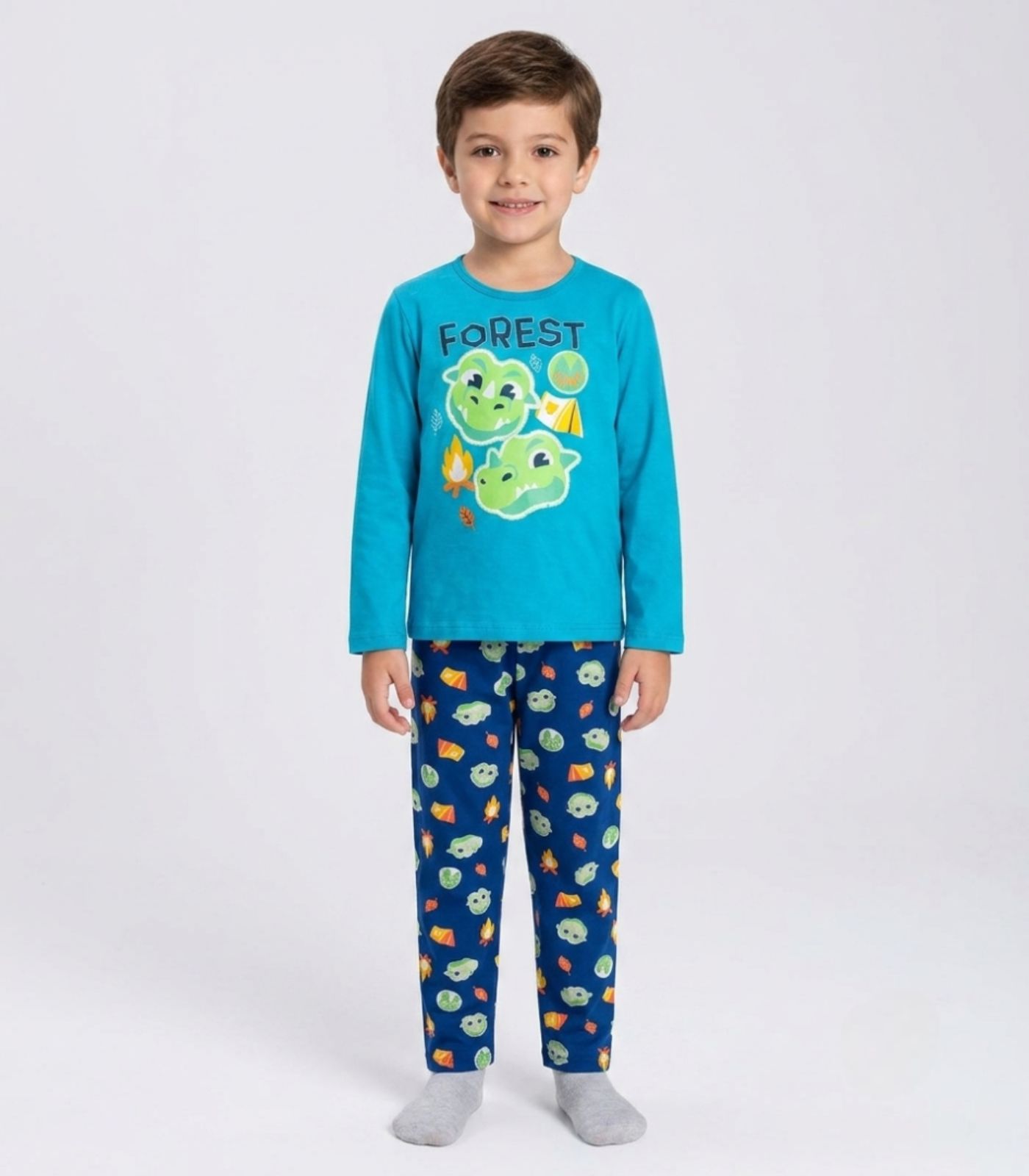 Pijama Menino Manga Longa Meia Malha Kappes Azul - imagem 1
