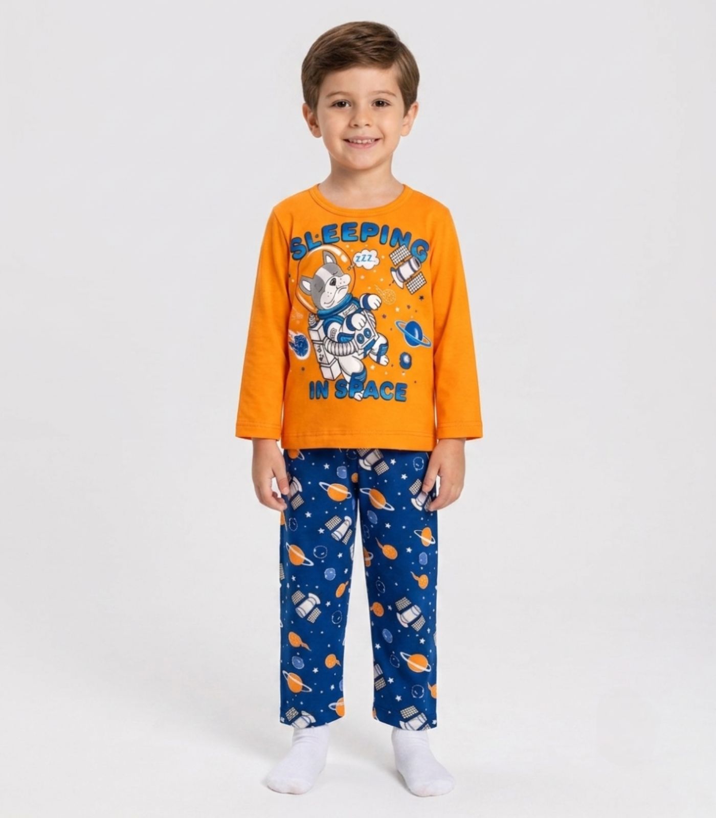 Pijama Menino Manga Longa Meia Malha Kappes Laranja - imagem 1