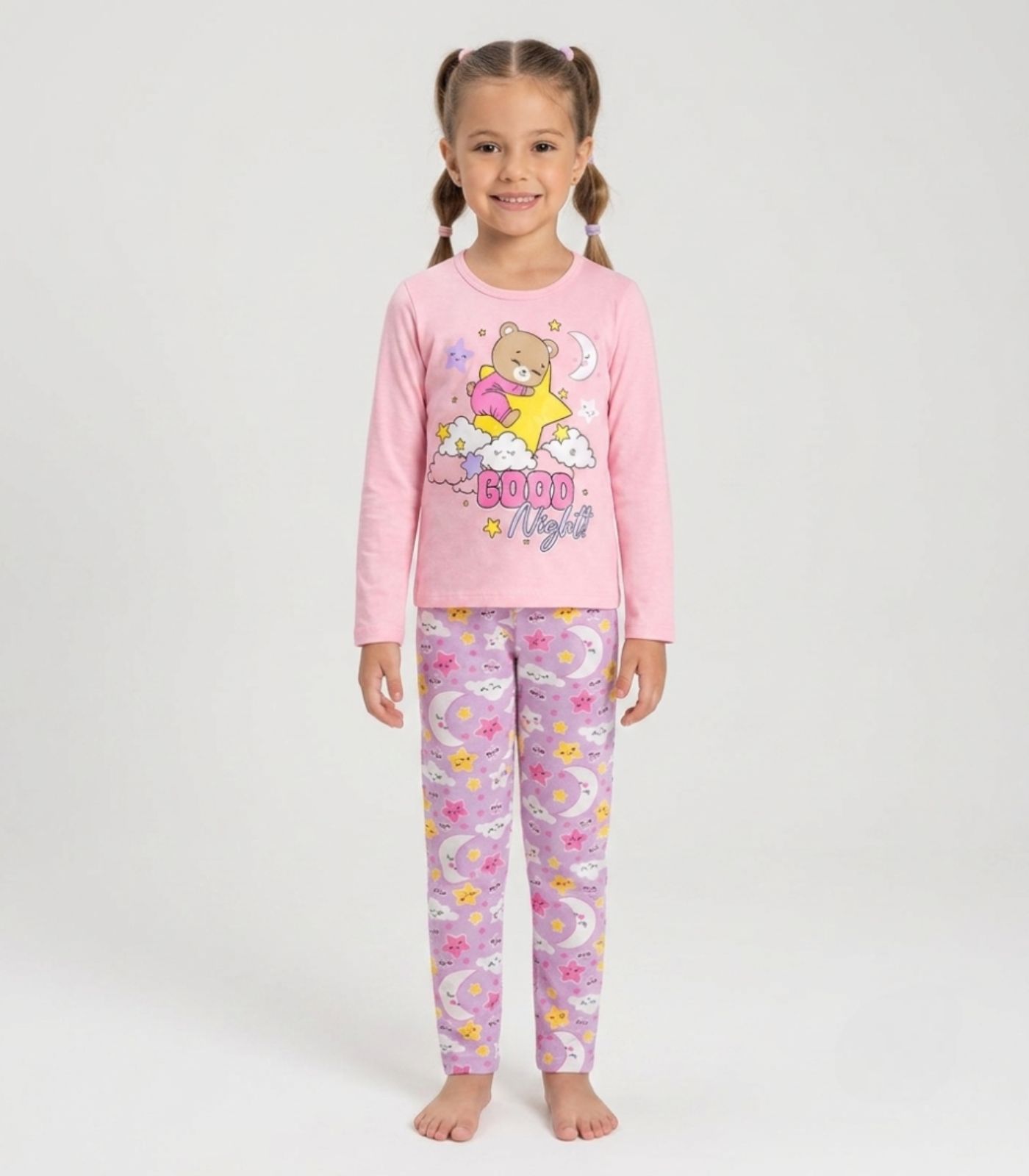 Pijama Menina Manga Longa Meia Malha Kappes Rosa - imagem 1