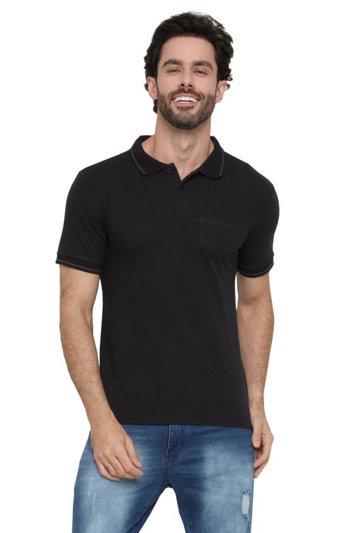 Polo Masculina com Bolso Preta