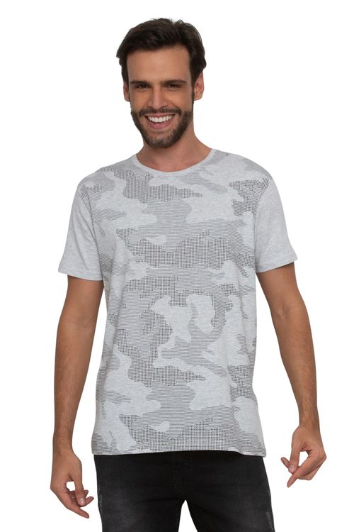 Camiseta Masculina Casual Camuflada Cinza