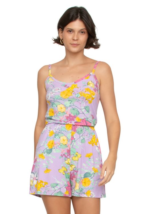 Macaquinho Feminino Visco Floral Lilás