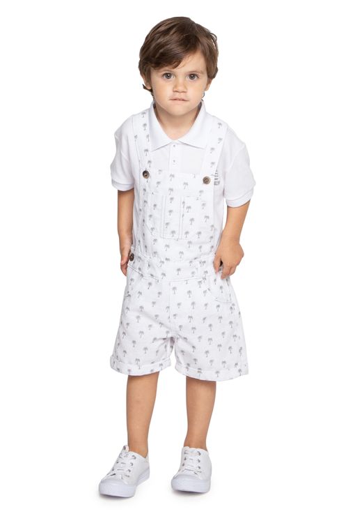 Jardineira Infantil com Estampa Coqueiro Branca Tam 1 a 3