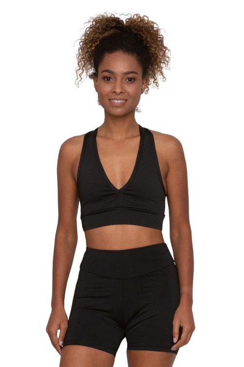 Top Feminino Fitness Nadador Liso Preto