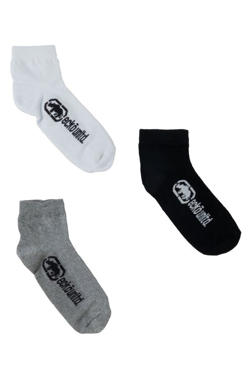 Kit 3 Pares de Meias Masculinas Ecko Cano Curto Preto Cinza e Branco