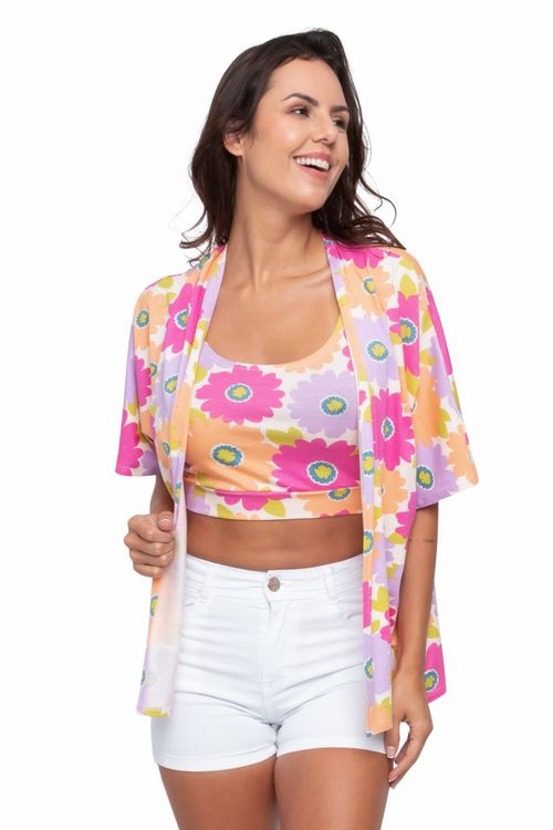 Kimono Feminino Floral Rosa