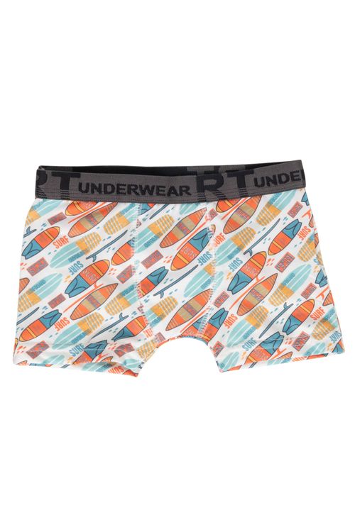 Cueca Boxer Infantil em Microfibra com Estampa Pranchas Branca Tam 4 a 8