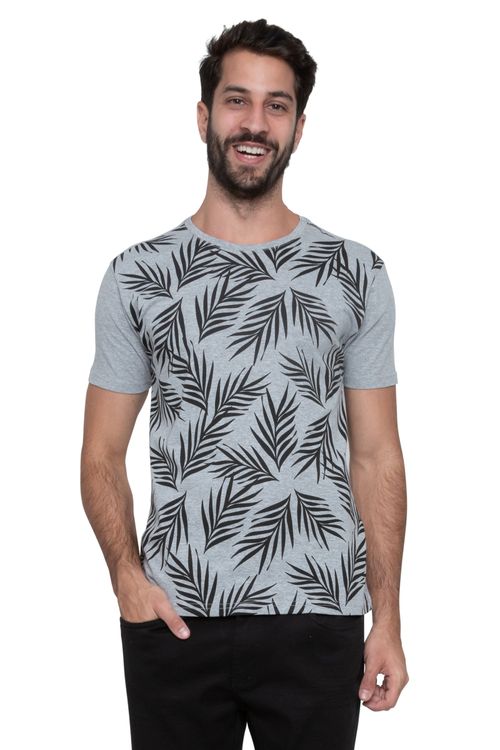 Camiseta Masculina Casual Folhagem Cinza
