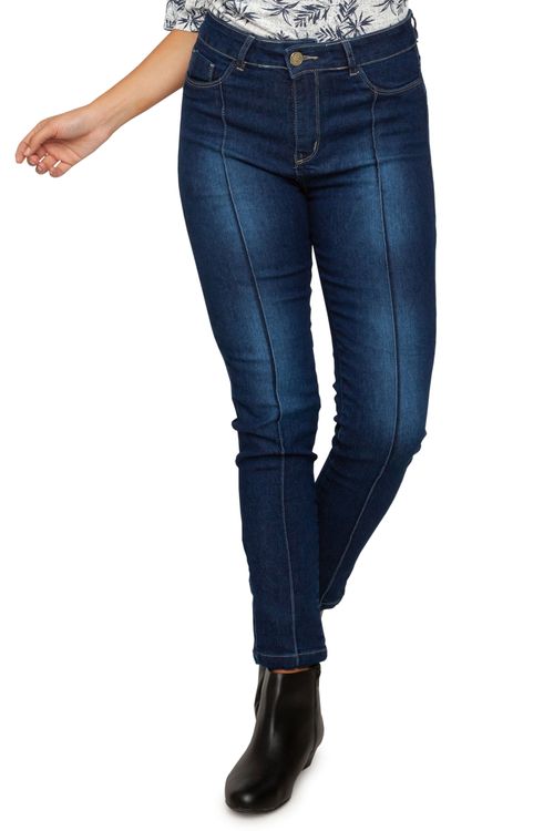 Calça Feminina Skinny com Friso Jeans Escuro