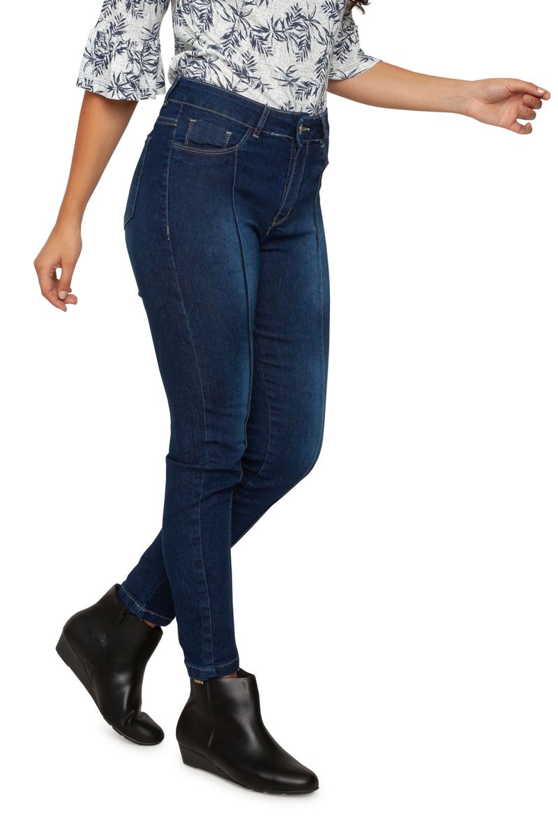 Calca-Feminina-Skinny-com-Friso-Jeans-Escuro