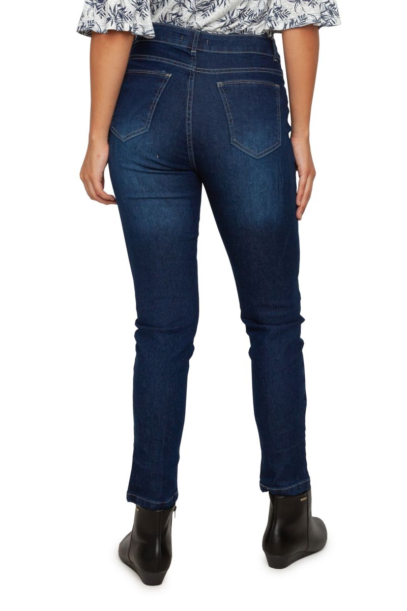 Calça Feminina Skinny com Friso Jeans Escuro