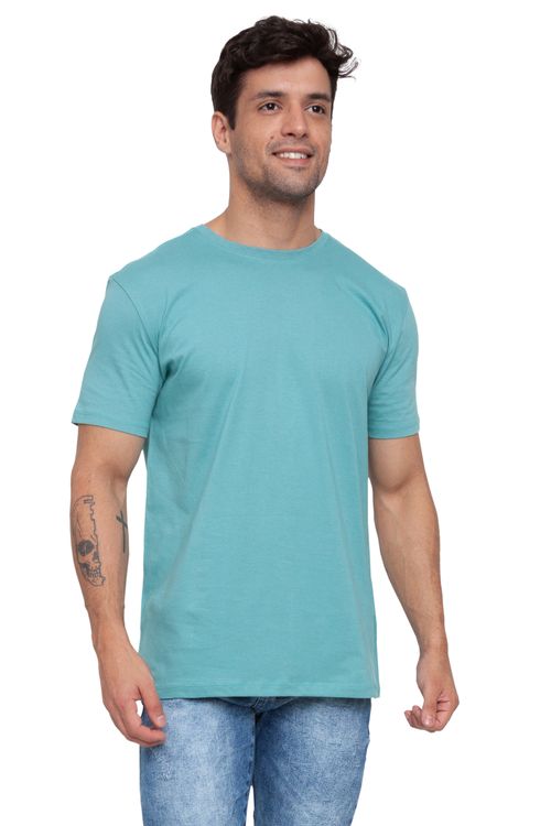 Camiseta Básica Masculina Casual Turquesa