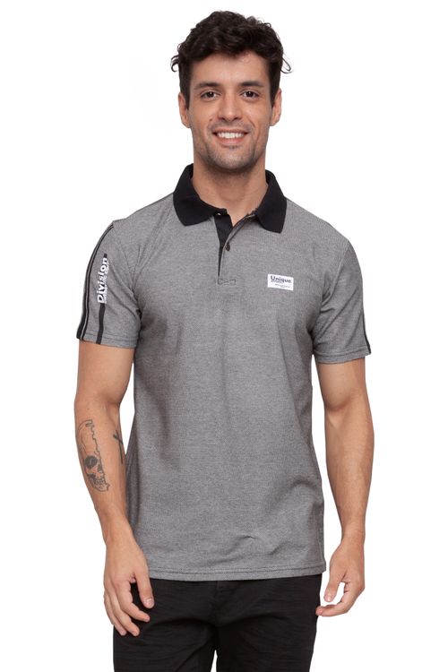 Polo Masculina Casual Estampada Cinza Sortida