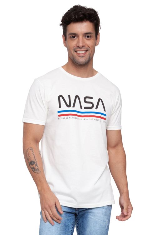Camiseta Masculina com Estampa NASA Off White