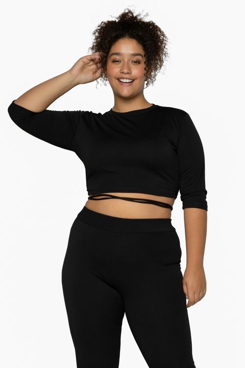 Blusa Feminina Cropped Tiras Preta Feita Pra Mim