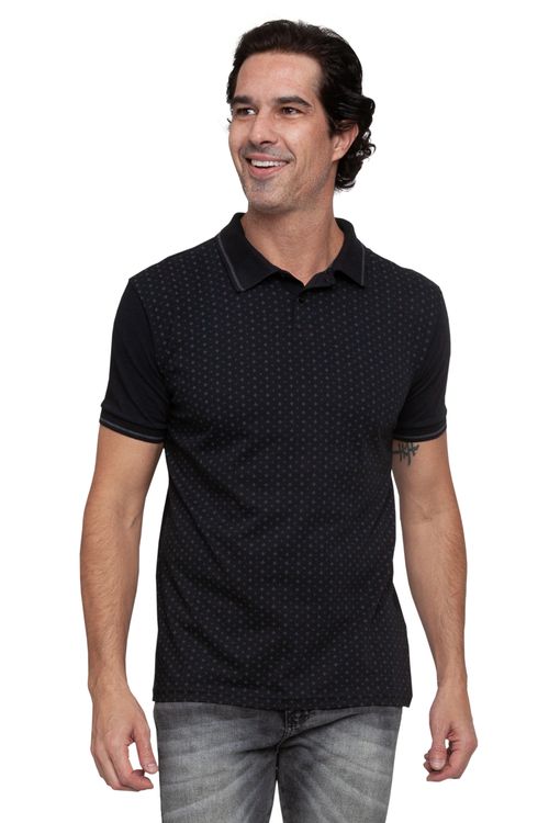 Polo Masculina Casual Bolinhas Preta