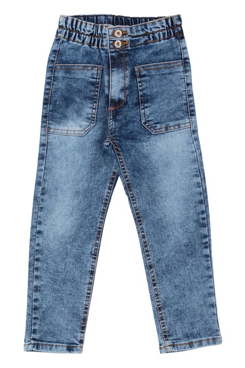 Calça Jeans Infantil Menina com Botão Duplo Azul Médio Tam 4 a 8