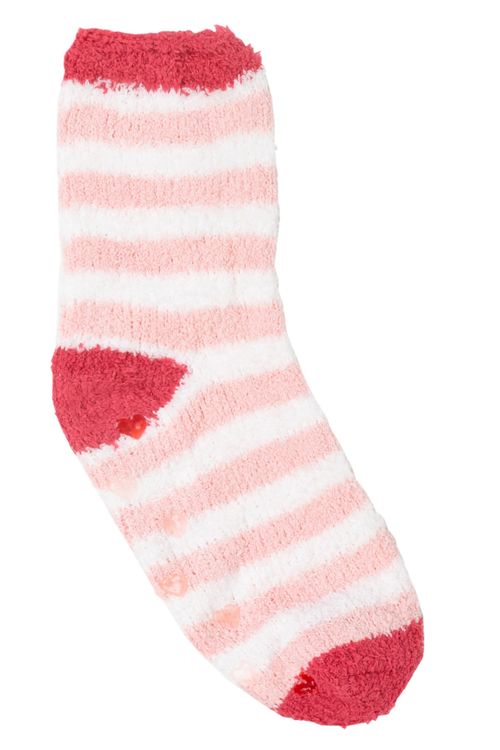 Meia Infantil Cano Médio em Chenille Listrada Rosa