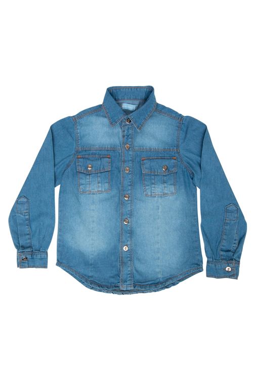 Camisa Infantil Jeans com Bolsos Tam 4 a 8