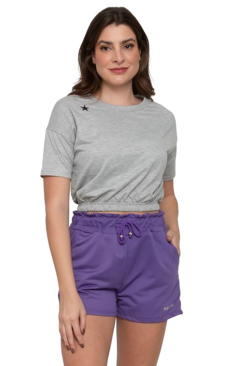 Blusa Cropped Feminina French Terry Cinza