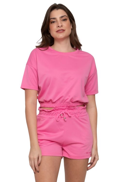 Blusa Cropped Feminina French Terry Pink