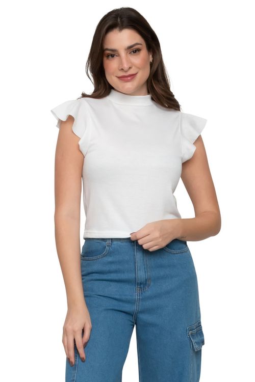 Blusa Feminina em Ribana com Babados Off White