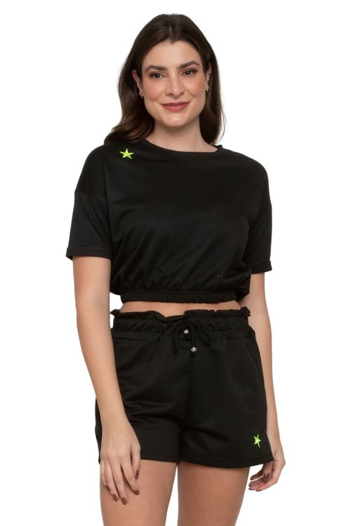 Blusa Cropped Feminina French Terry Preta