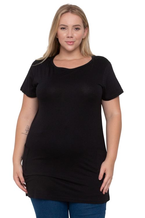 Vest Legging Feminina Feita Pra Mim Casual Liso Manga Curta Alongada Com Bolso Preta