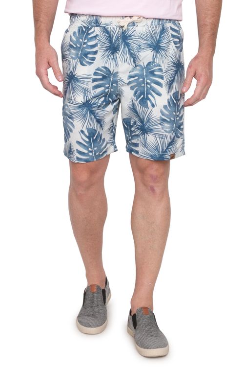 Shorts Masculino Sarja Estampado Branco com Azul