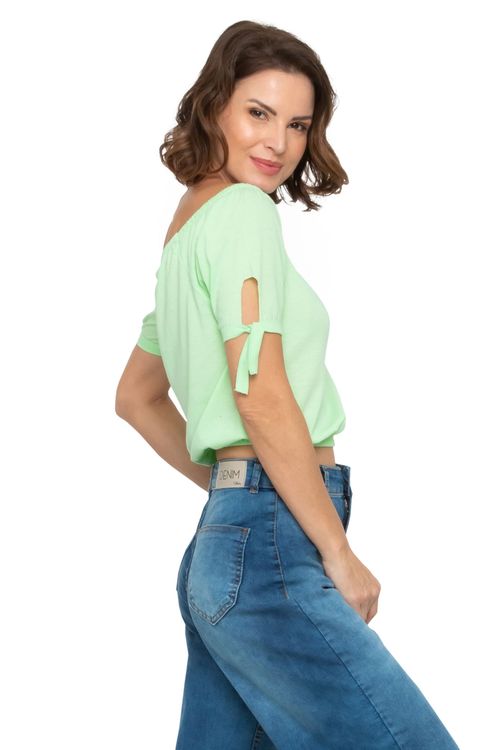Blusa Cropped Feminina Ciganinha Romântico Verde Claro